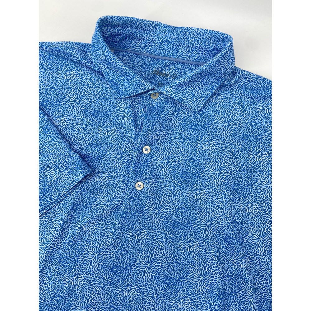johnnie-O Polo Shirt Men XL Blue Cauley Floral Coastal Golf Performance Stretch